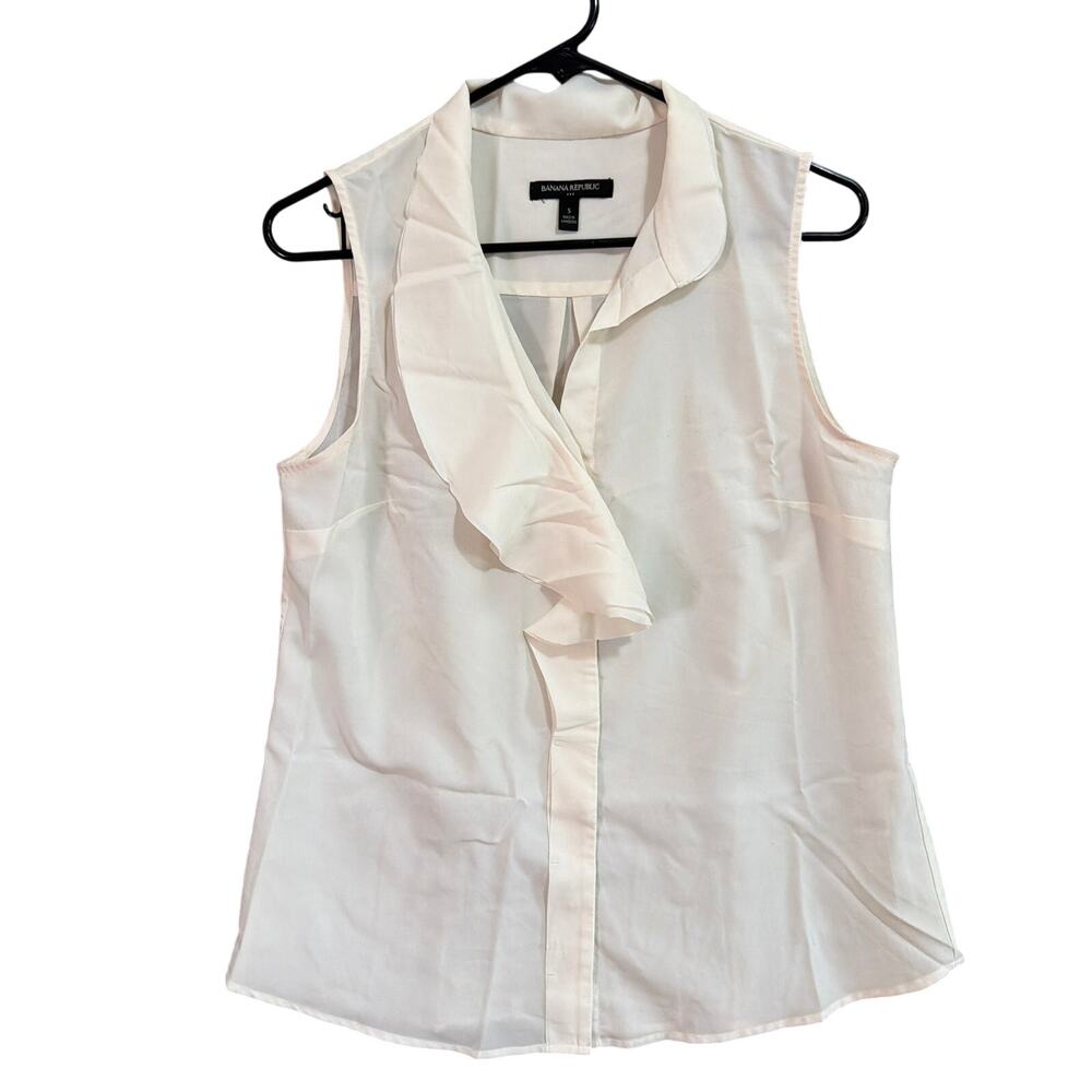 Banana Republic Womens Blouse Bone Ruffled V Neck Hidden Button Sleeveless Small